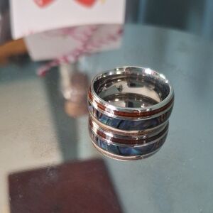 Stainless Steel Abalone Band Ring  Size 6-6 1/2